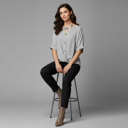Elegant V-Neck Blouse | Women's Long Sleeve Fashion Top