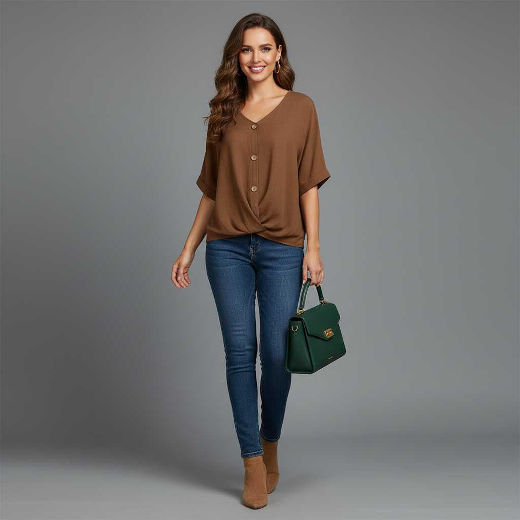 Elegant V-Neck Blouse | Women's Long Sleeve Fashion Top