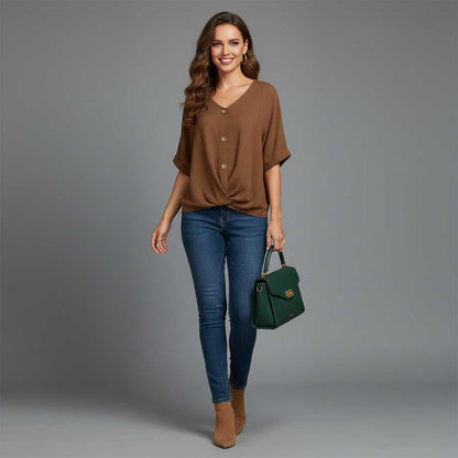 Elegant V-Neck Blouse | Women's Long Sleeve Fashion Top